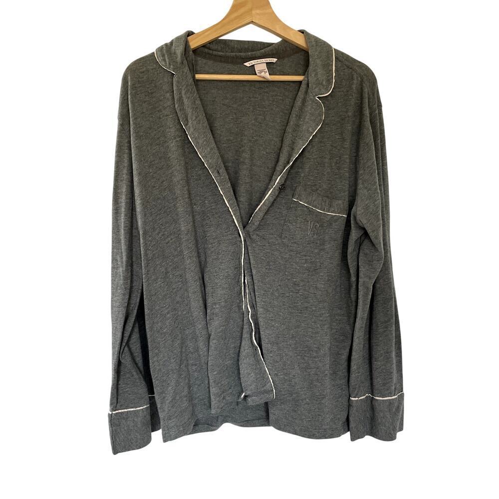 Victoria's Secret gray pink sleepwear long sleeved button down shirt women's L